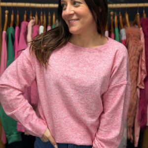 Pull col rond rose chiné