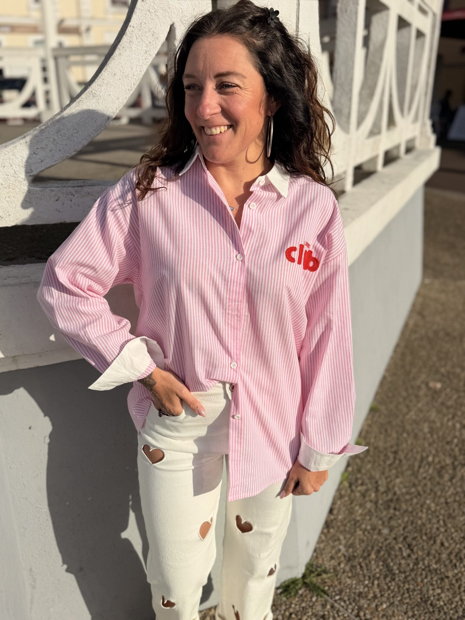 Chemise rayée rose café Club – Image 2