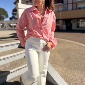 chemise rose aux carreaux jaunes