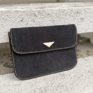 pochette côtelé noir fermoir doré