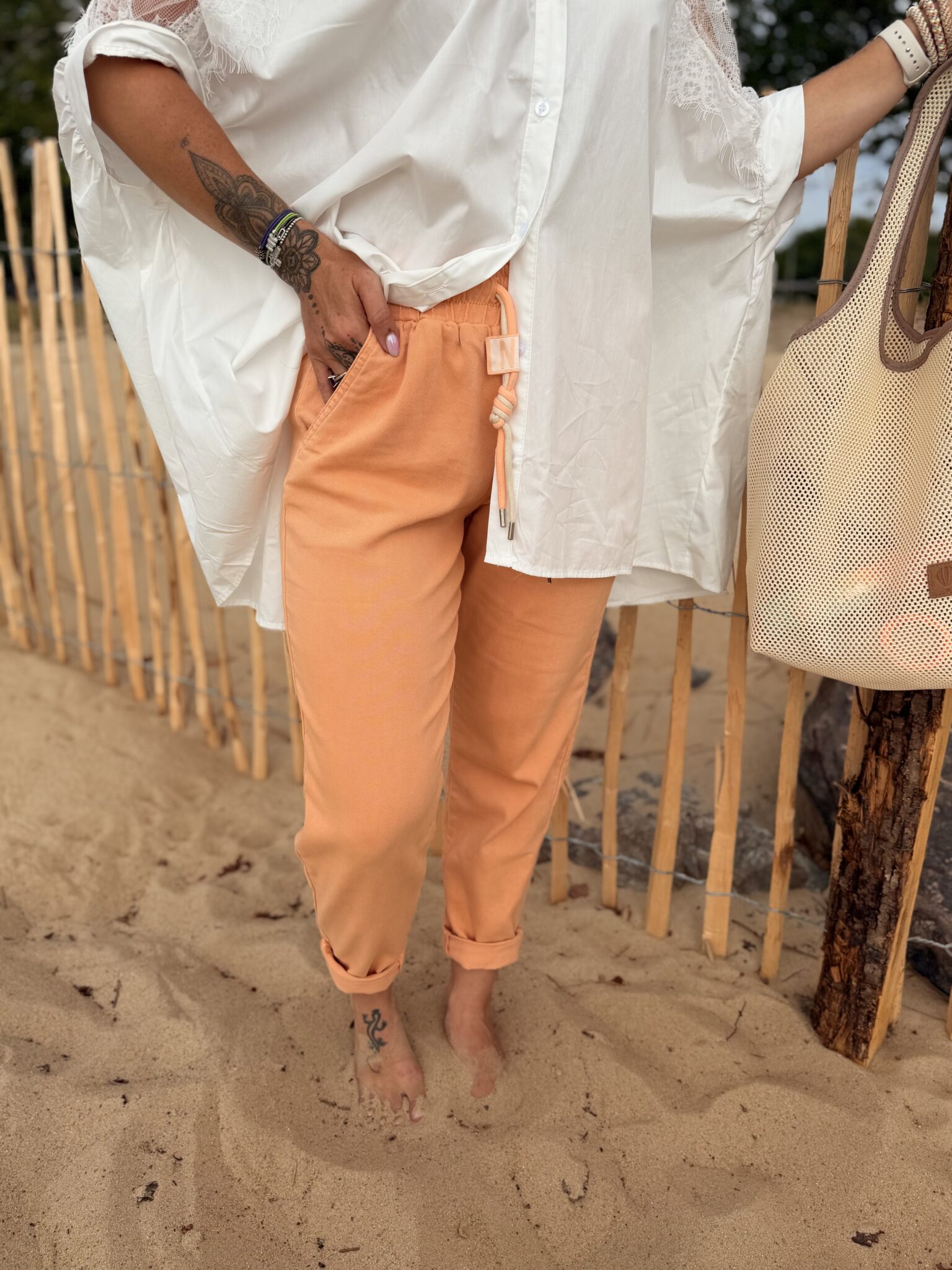 pantalon pêche élastique à la taille