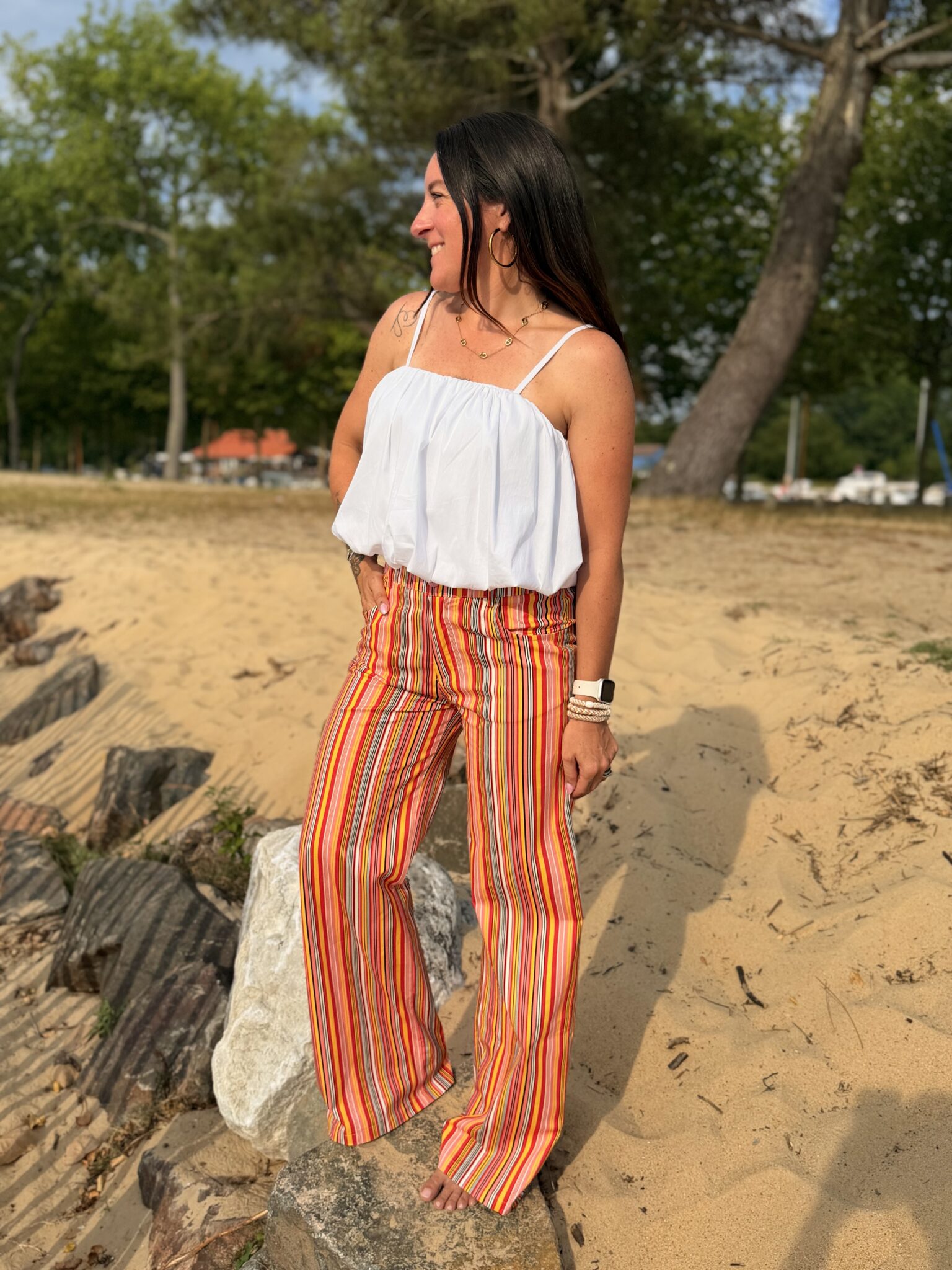 pantalon rétro rayé coloré