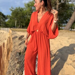combinaison orange chic