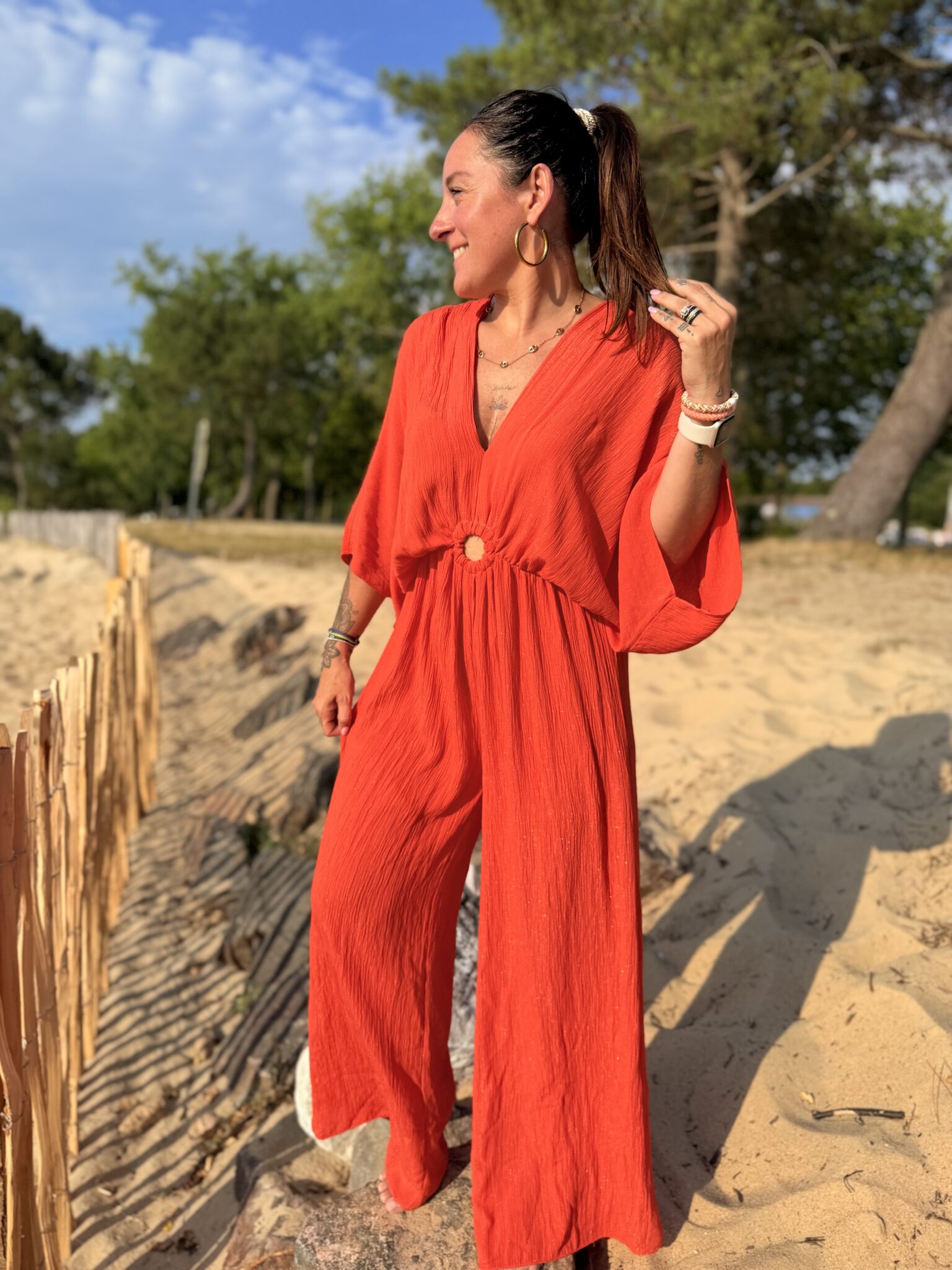 combinaison orange chic