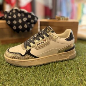 Basket Victoria femme beige, dorée et noire