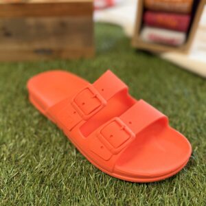 claquette orange fluo à doubles brides